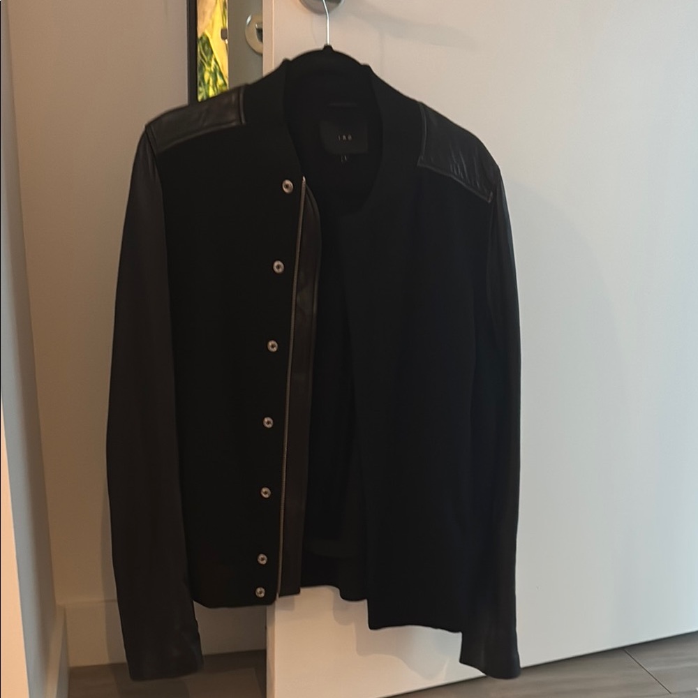 IRO Black and Leather Bomber Jacket